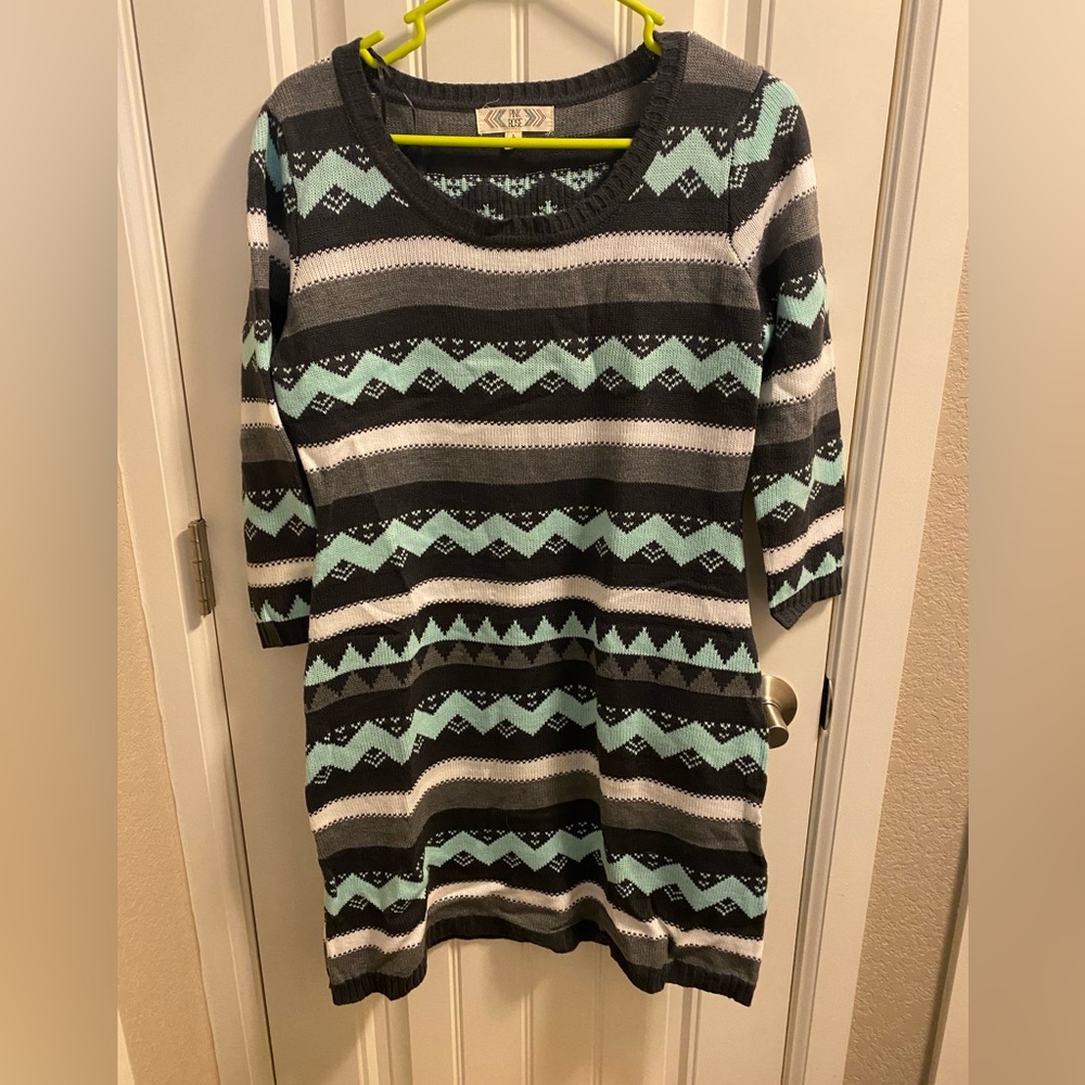 Pink Rose L Dress Large Pullover Sweater Dress 3/4 Sleeve